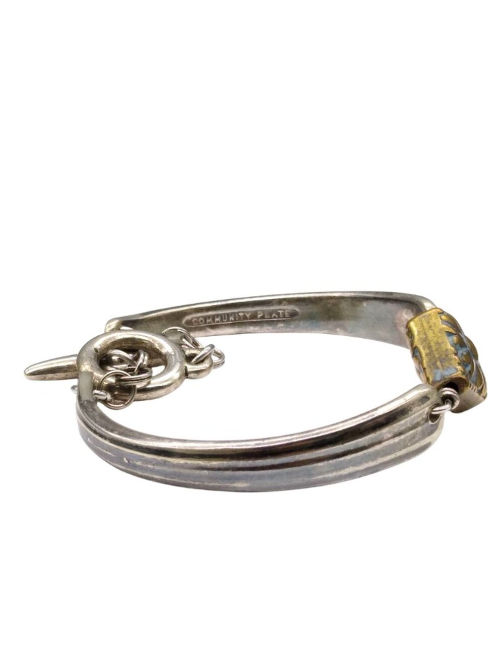 Vintage Community Silver Plate Utensil Bracelet, Upcycled Bangle with Floral - Picture 4 of 5